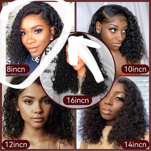 HUMAN HAIR 13x6 Deep Wave Lace Front Wigs Curly Bob 180% Density Glueless Wig 8” - Picture 10 of 16